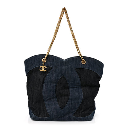 Chanel Denim Large Two Tone CC Shopping Tote Blue 1 of 14