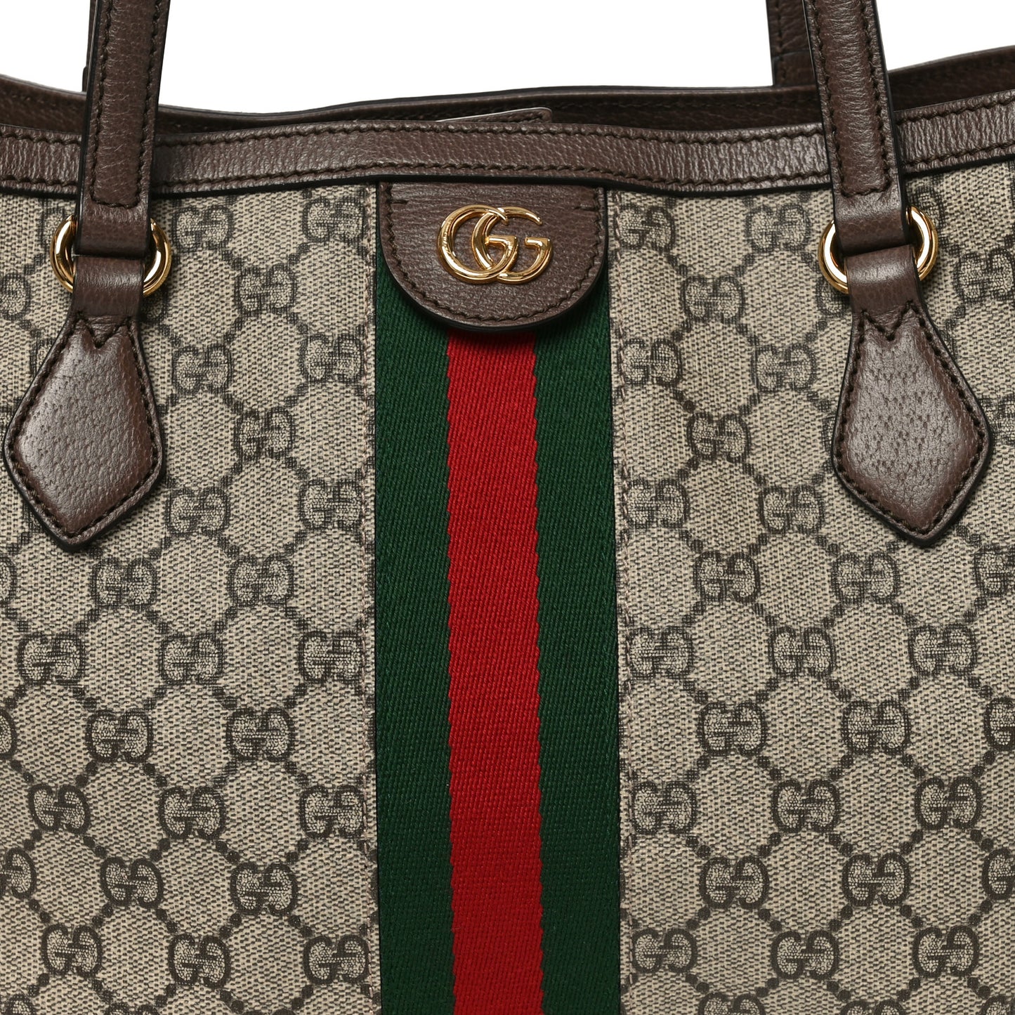 GG Supreme Monogram Textured Calfskin Web Medium Ophidia Shopping Tote Beige Ebony New Acero
