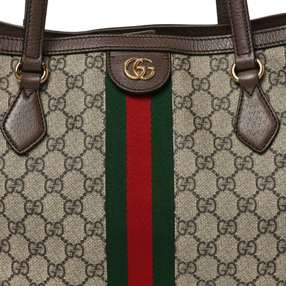 Gucci GG Supreme Monogram Textured Calfskin Web Medium Ophidia Shopping Tote Beige Ebony New Acero 8 of 10