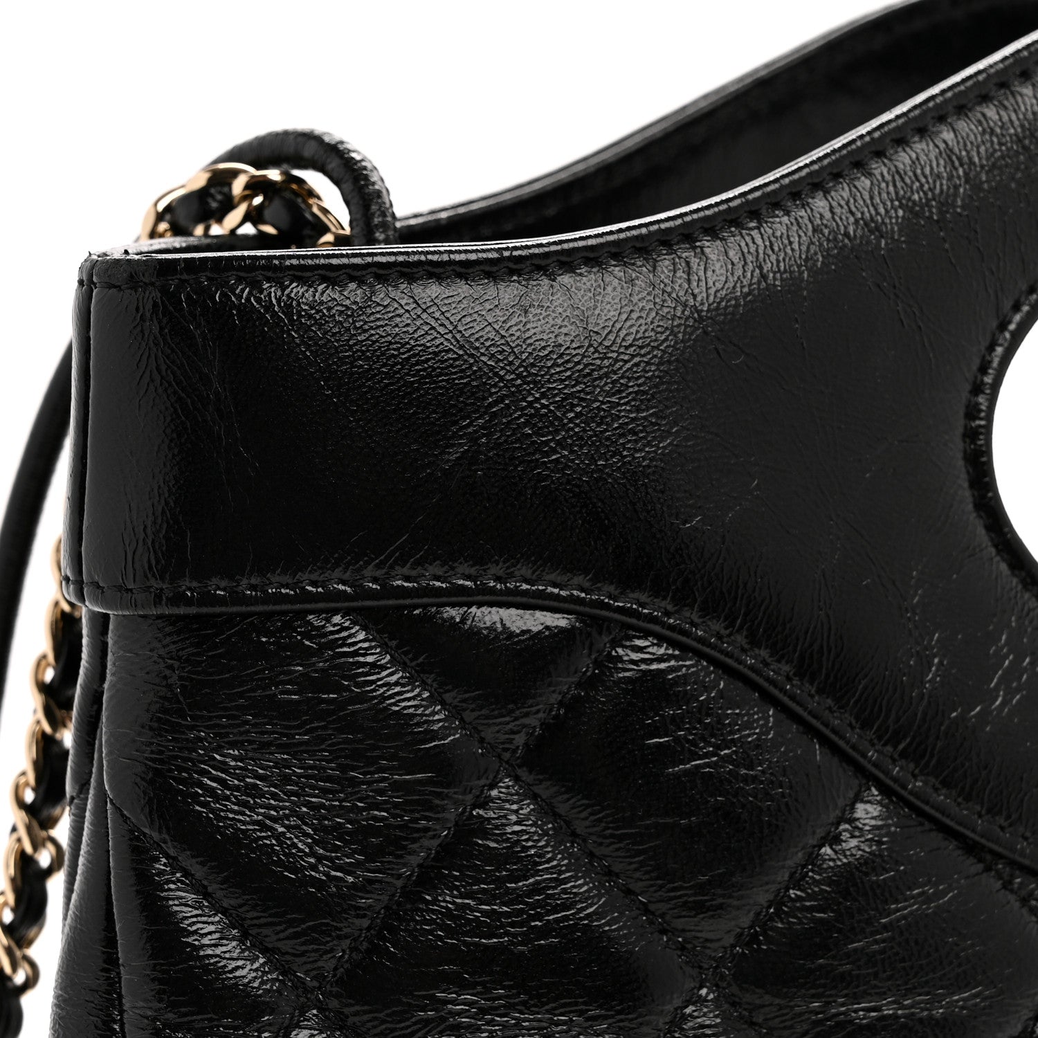 Chanel Shiny Crumpled Calfskin Quilted Small 31 Shopping Bag Black 13 of 14