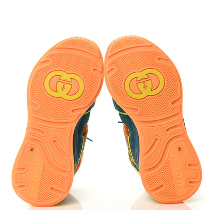 Gucci Suede Mesh Printed Womens Ultrapace Sneakers 35 Crop Zaffiro Neon Yellow 5 of 11
