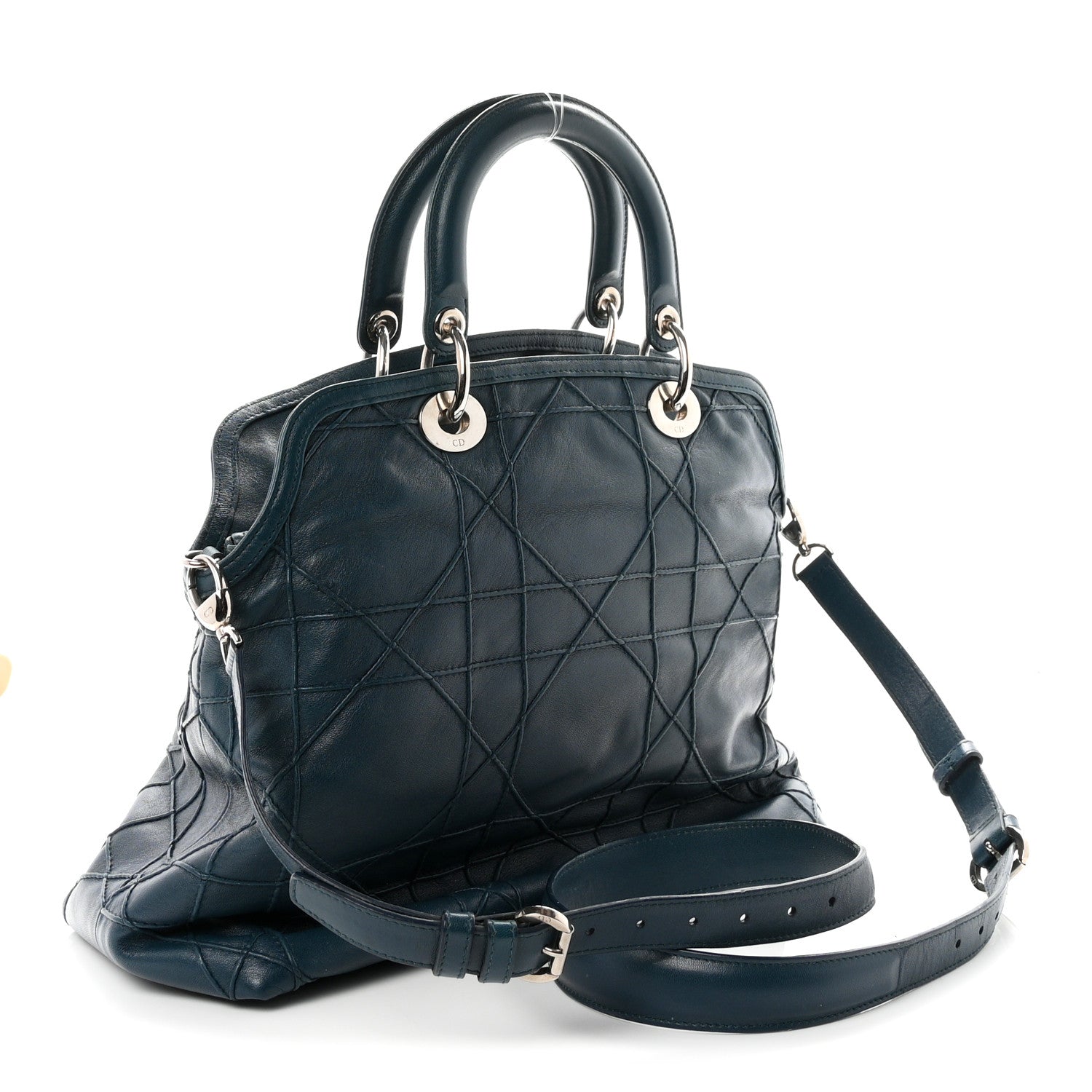 Christian Dior Lambskin Cannage Granville Polochon Blue 3 of 10