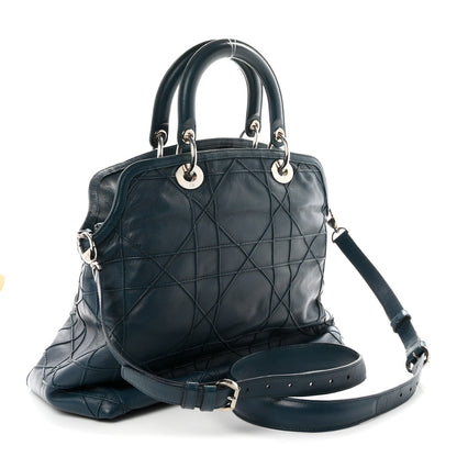 Christian Dior Lambskin Cannage Granville Polochon Blue 3 of 10