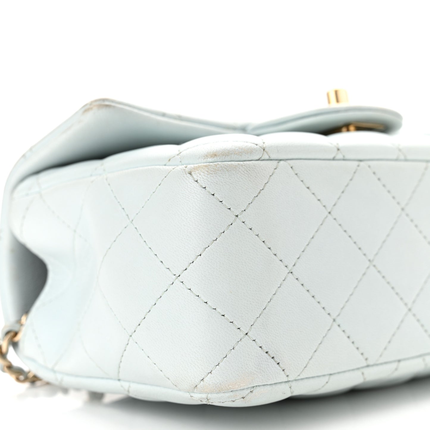 Lambskin Quilted Mini Top Handle Rectangular Flap Light Blue