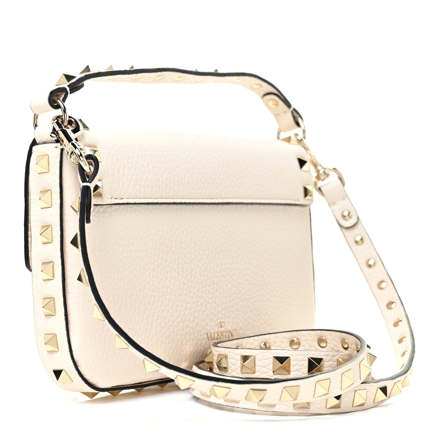 Grainy Calfskin Rockstud Crossbody Pouch Light Ivory