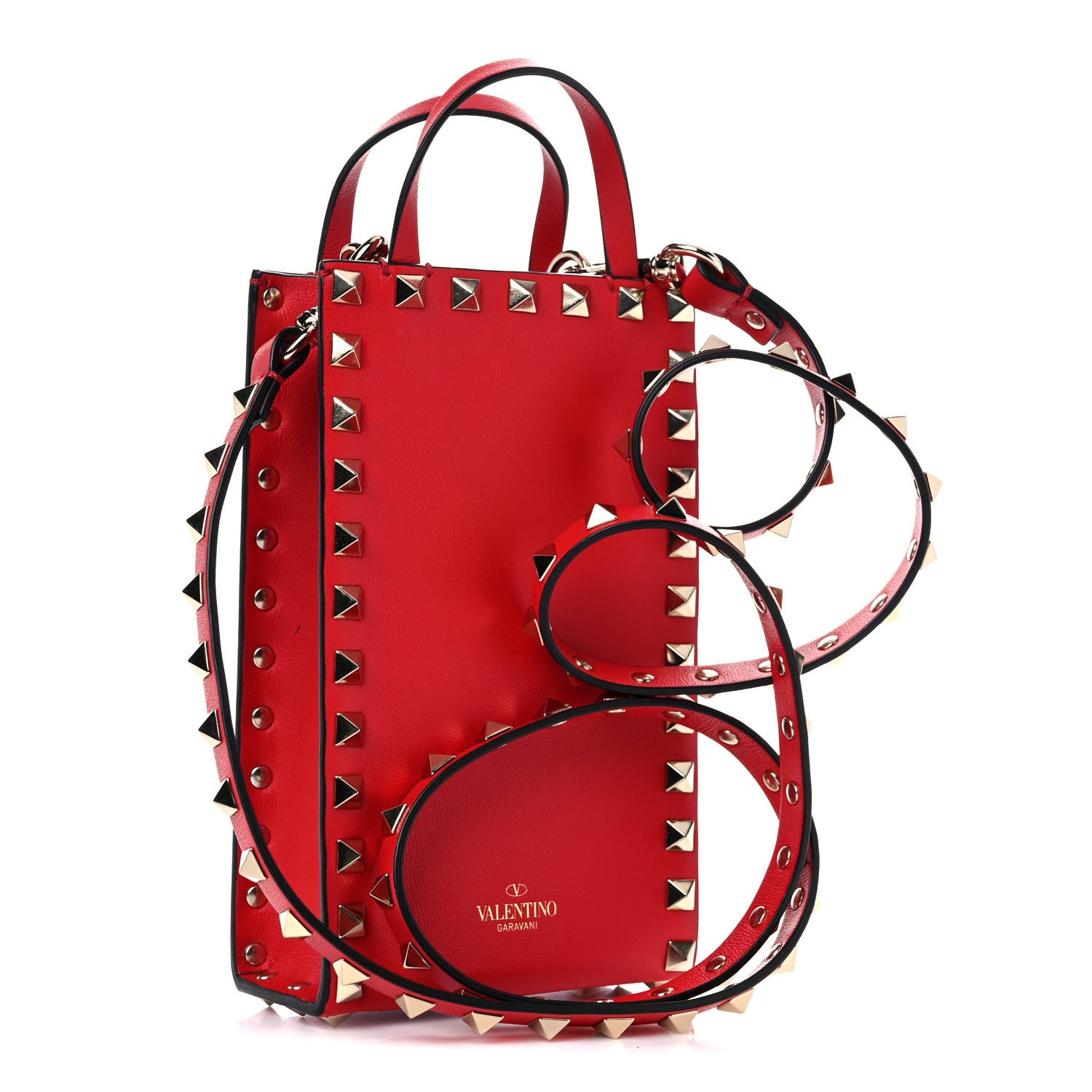 Valentino Garavani Calfskin Rockstud Phone Holder Red 3 of 10