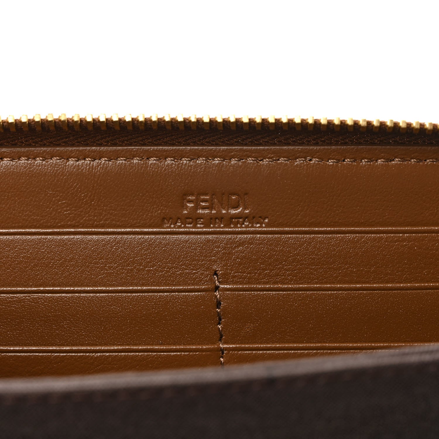 Fendi Pequin Vitello Zip Around Wallet Tobacco Foresta 6 of 7