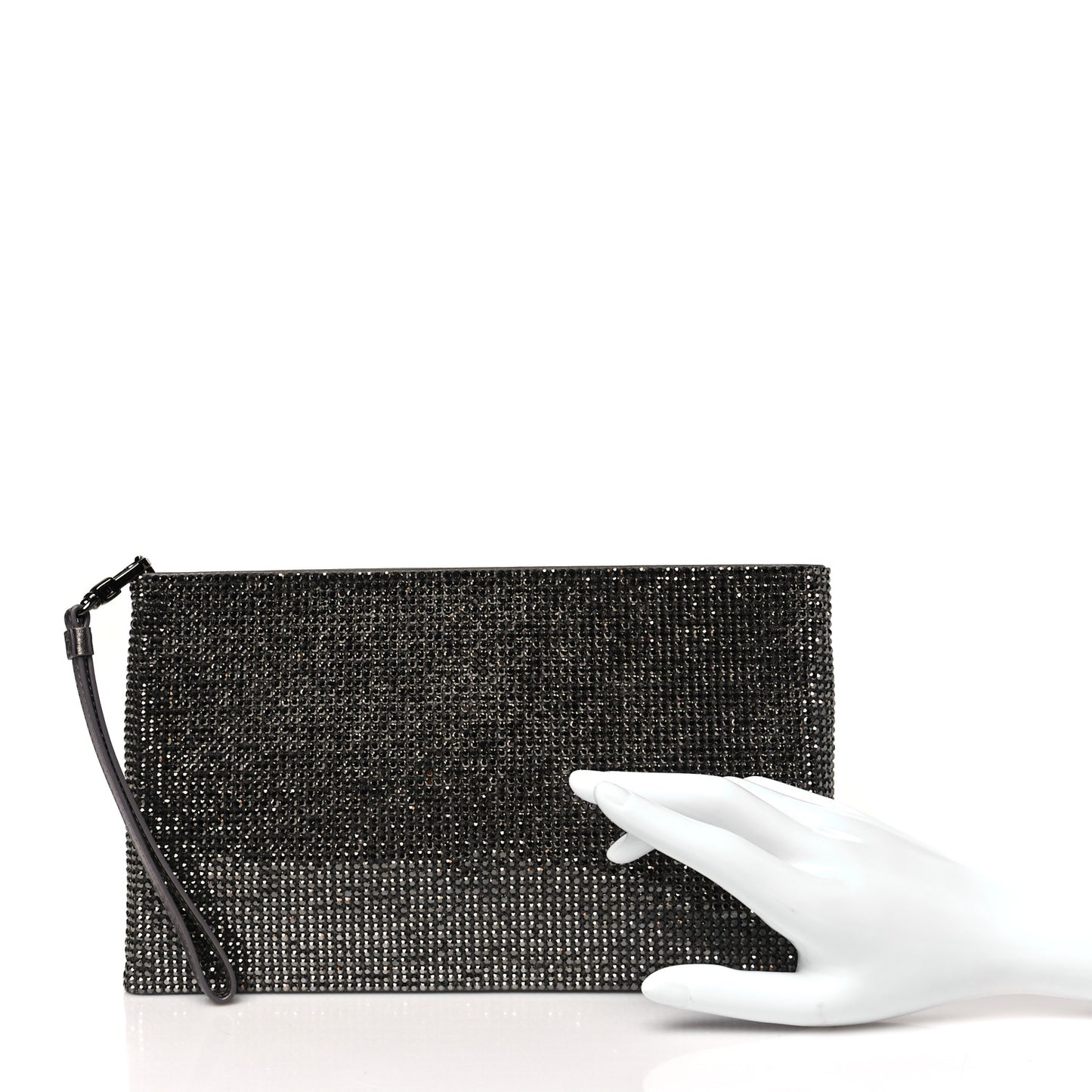 Satin Allover Crystal Wristlet Pouch Hematite