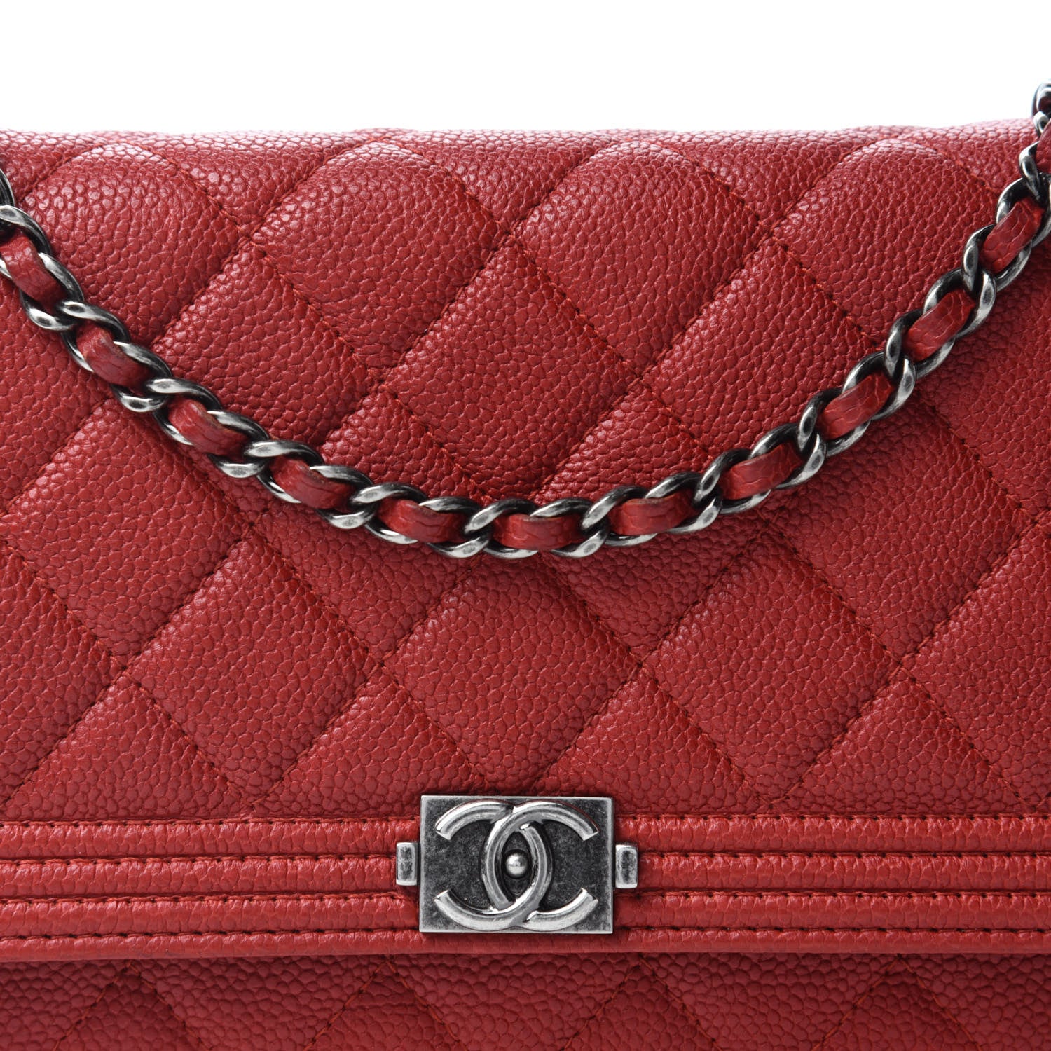 Chanel Caviar Quilted Boy Wallet On Chain WOC Red 12 of 13