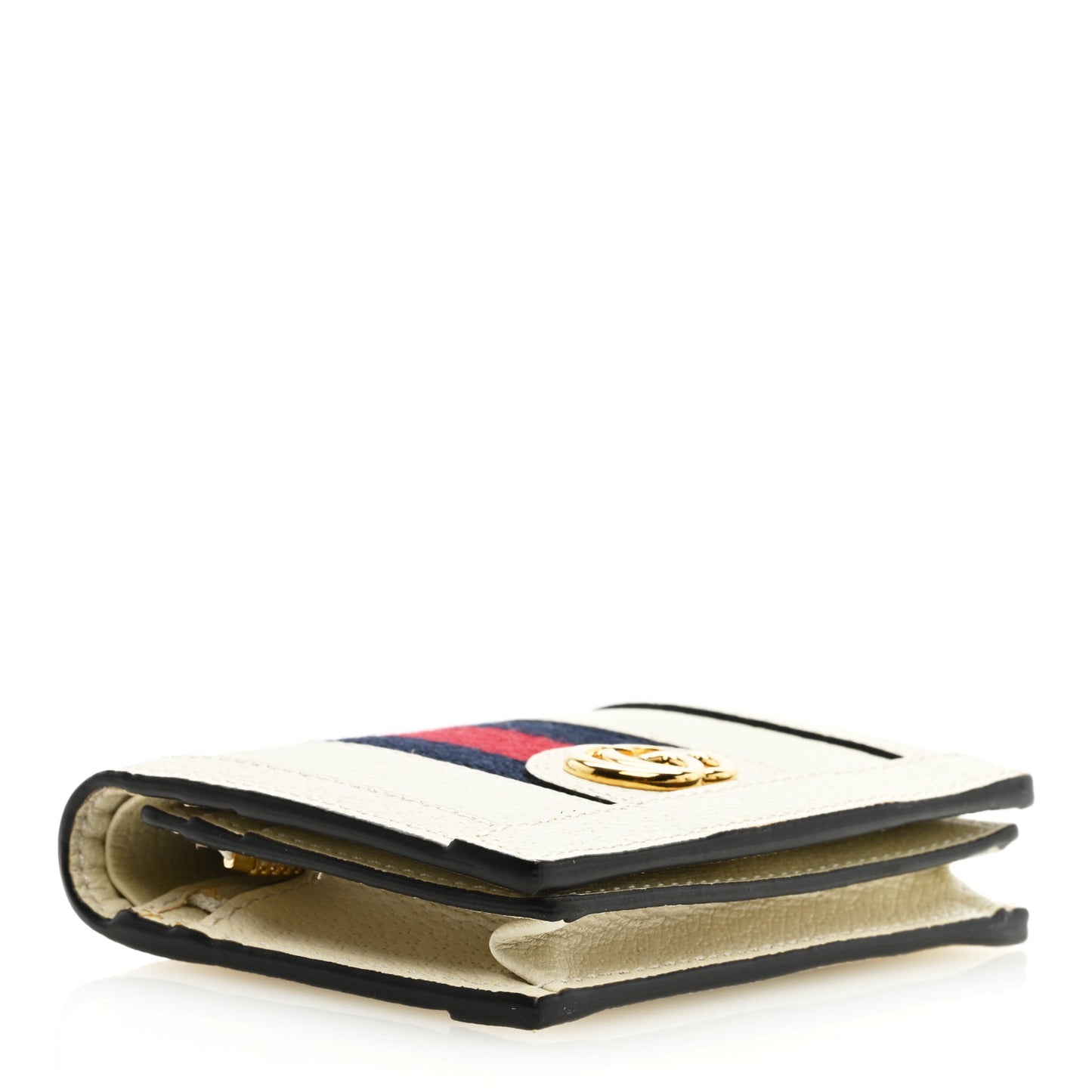 Textured Calfskin Web Ophidia Card Case Mystic White