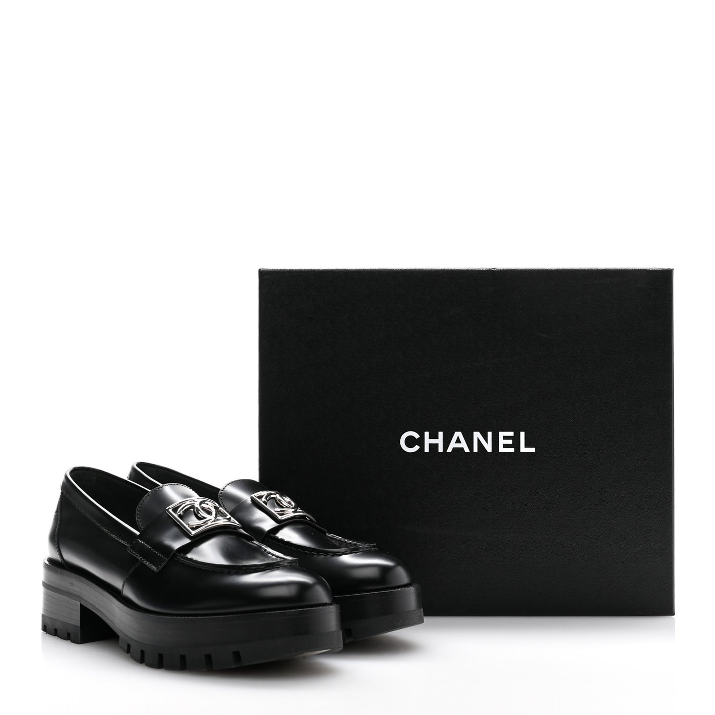 Calfskin Metal CC Loafers 38.5 Black