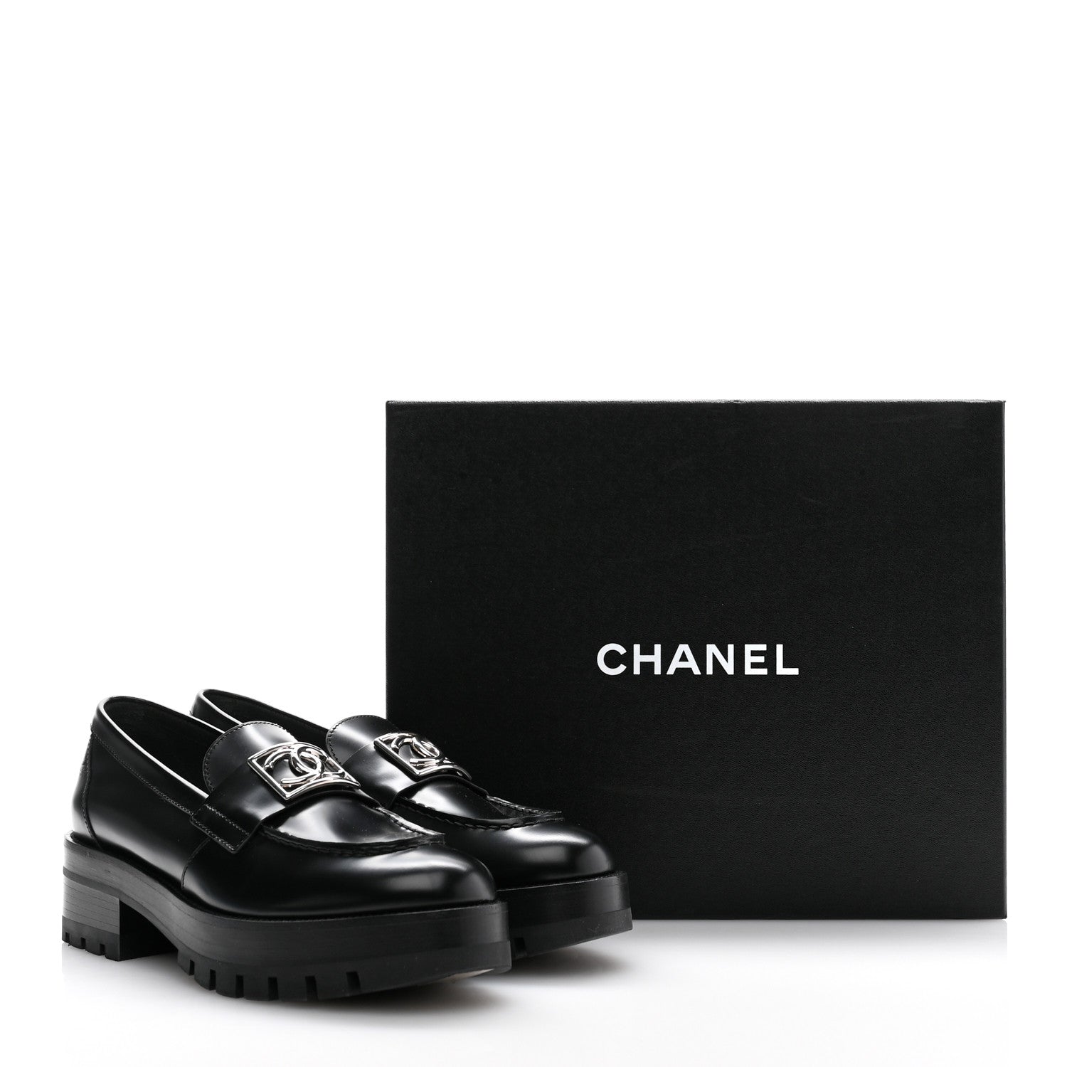 Chanel Calfskin Metal CC Loafers 38.5 Black 10 of 10