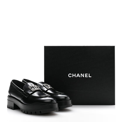 Chanel Calfskin Metal CC Loafers 38.5 Black 10 of 10