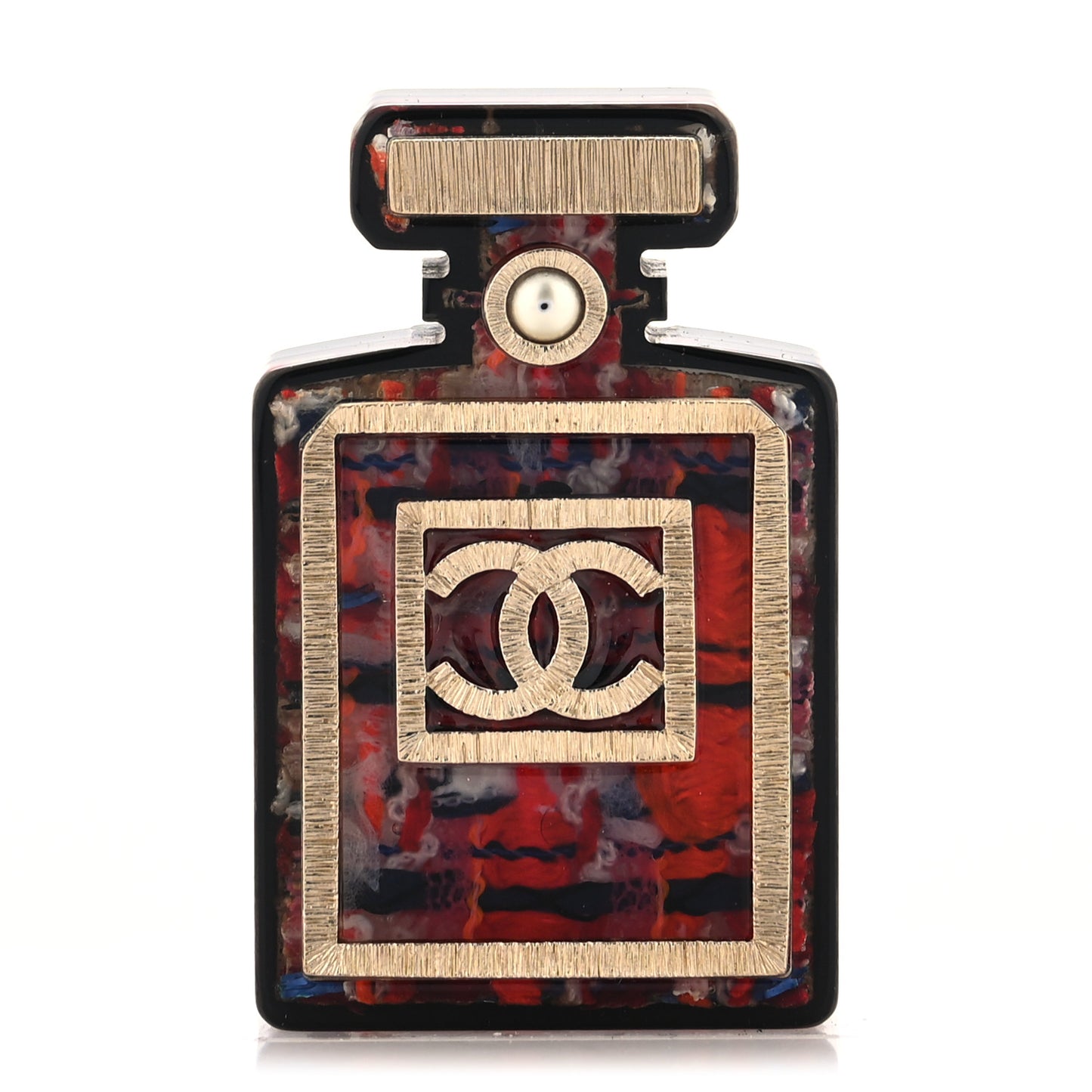 Resin Pearl CC No 5 Perfume Bottle Brooch Black Red