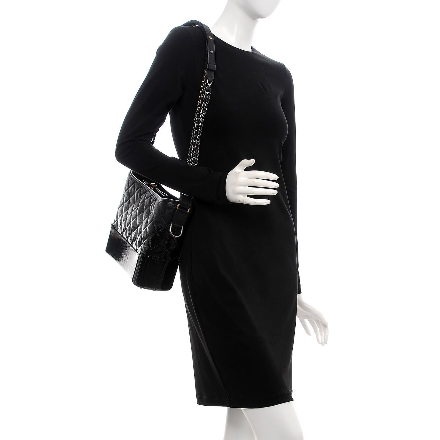 Patent Goatskin Quilted Medium Gabrielle Hobo Black