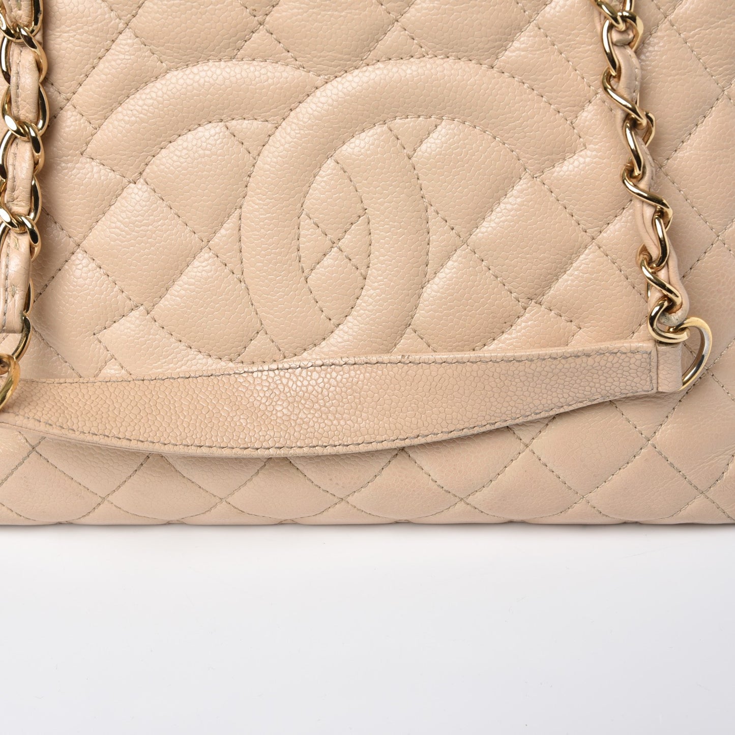 Caviar Quilted Grand Shopping Tote GST Beige