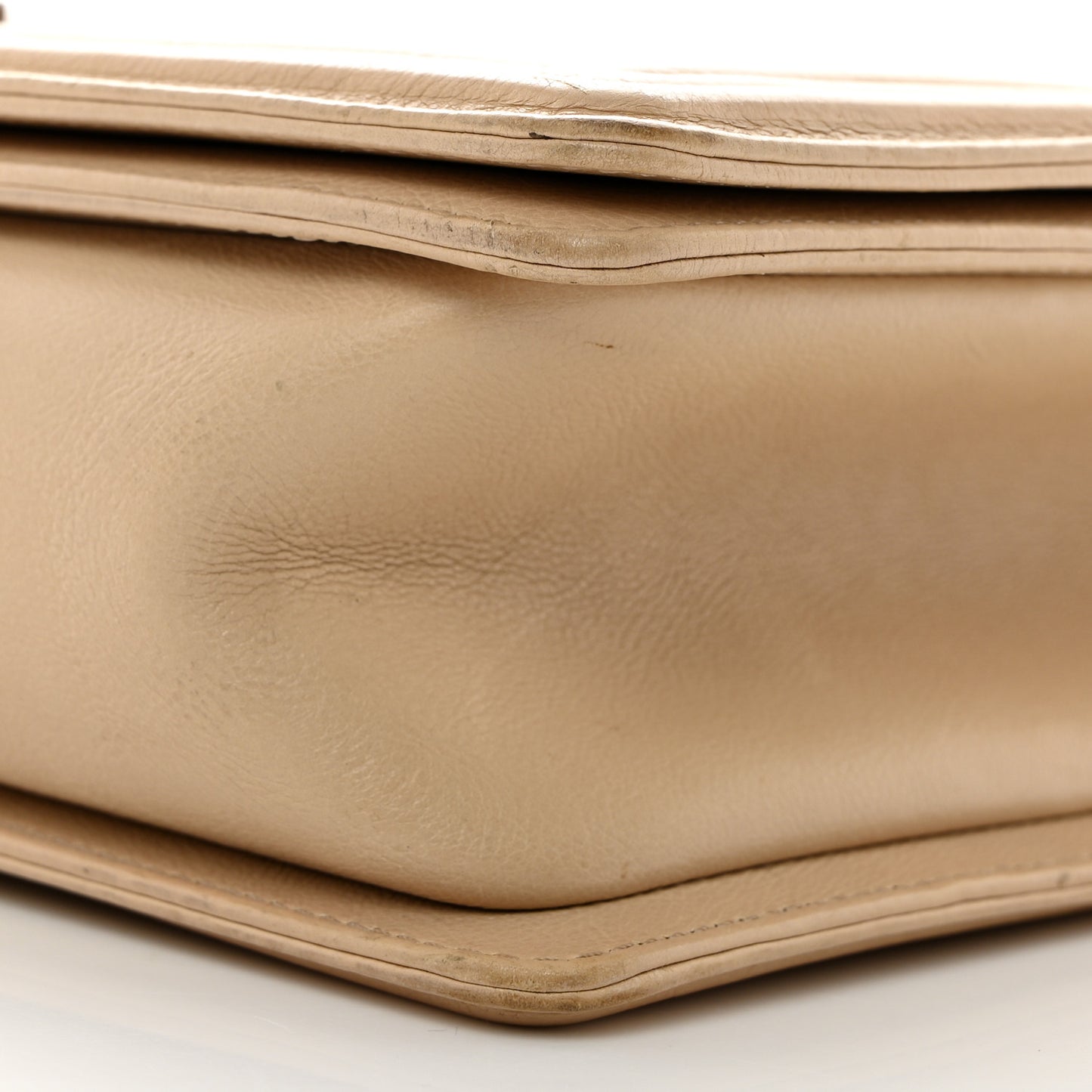 Calfskin Quilted Double Stitch New Medium Boy Flap Beige