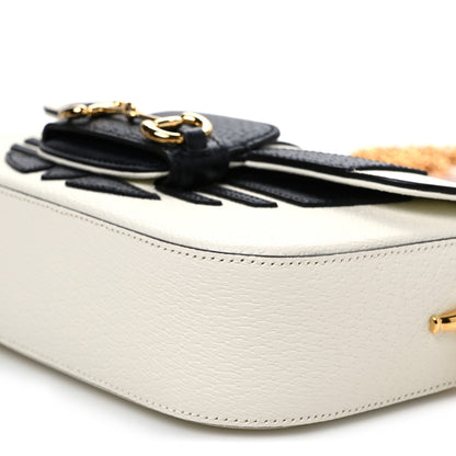 Gucci X ADIDAS Textured Dollar Calfskin Web Small Trefoil Horsebit 1955 Shoulder Bag White 10 of 10