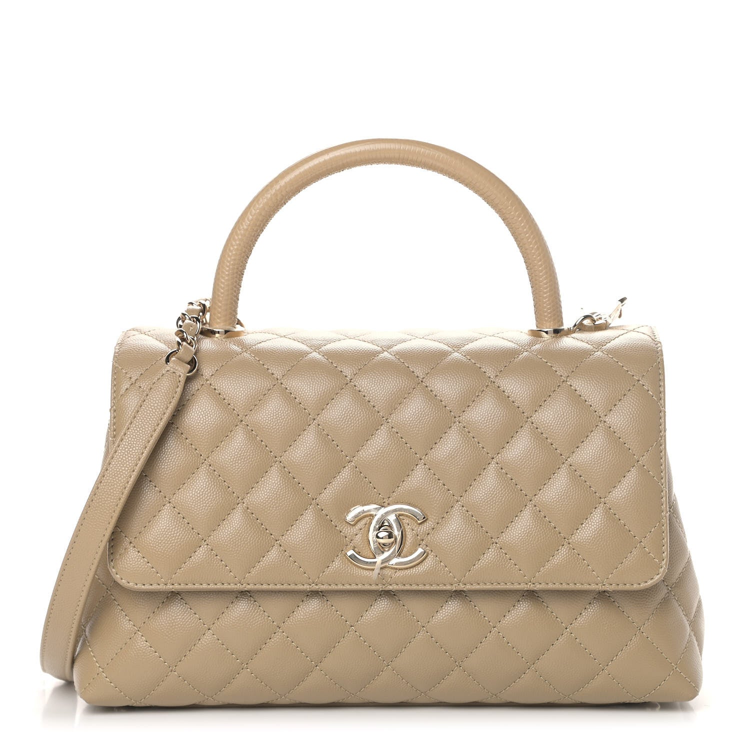 Chanel Caviar Lizard Embossed Quilted Small Coco Handle Flap Dark Beige 1 of 4