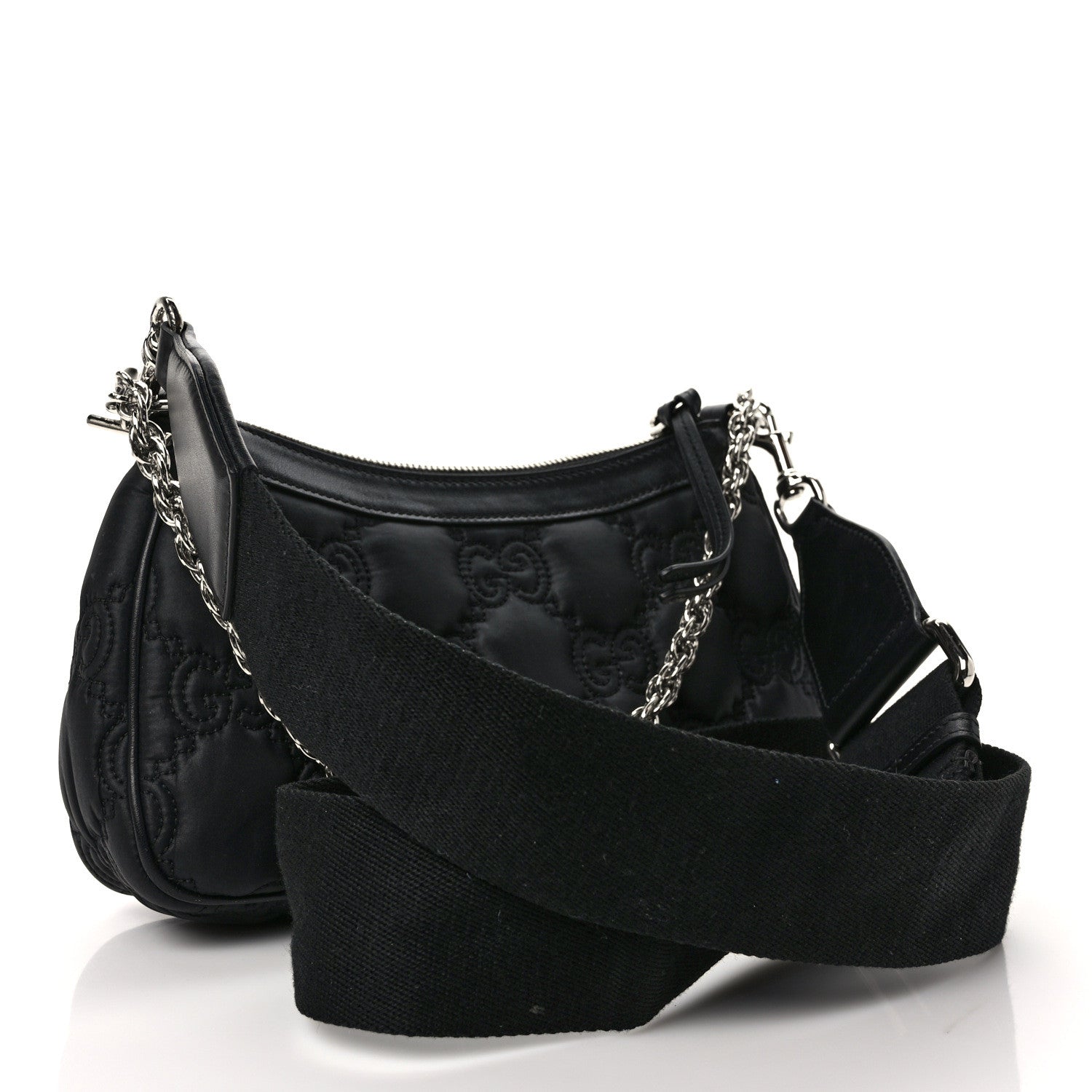 Gucci Nylon Calfskin Enamel GG Matelasse Chain Handbag Black 3 of 9