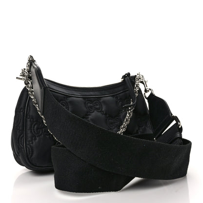 Gucci Nylon Calfskin Enamel GG Matelasse Chain Handbag Black 3 of 9
