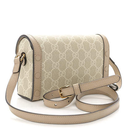 Gucci GG Supreme Monogram Textured Dollar Calfskin Mini Horsebit 1955 Shoulder Bag Beige Mystic White Oatmeal 3 of 11