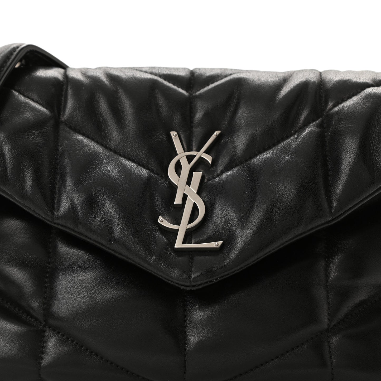 Lambskin Quilted Small Loulou Puffer Monogram Chain Satchel Black