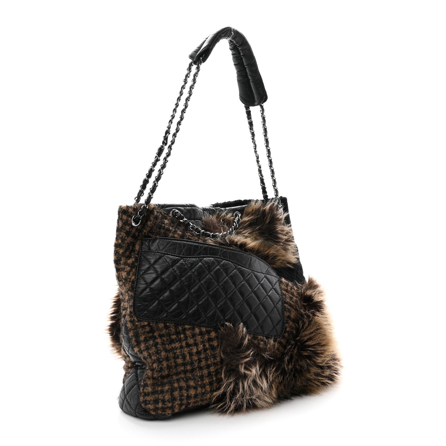 Chanel Tweed Lambskin Fantasy Fur Karl's Cabas Tote Black 3 of 10