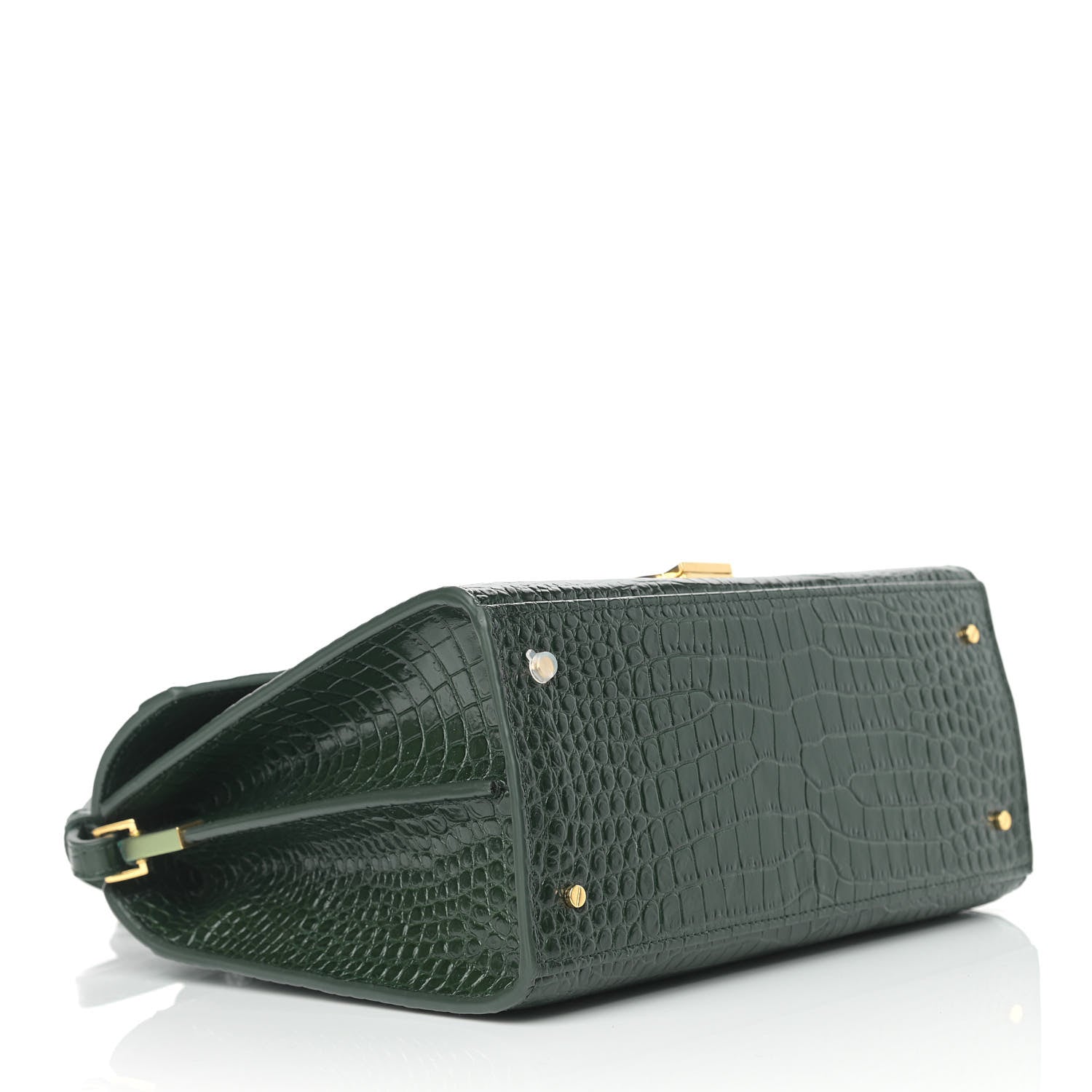 Saint Laurent Calfskin Crocodile Embossed Medium Classic Monogram Cassandra Top Handle Green 4 of 10