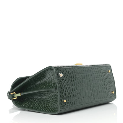 Saint Laurent Calfskin Crocodile Embossed Medium Classic Monogram Cassandra Top Handle Green 4 of 10
