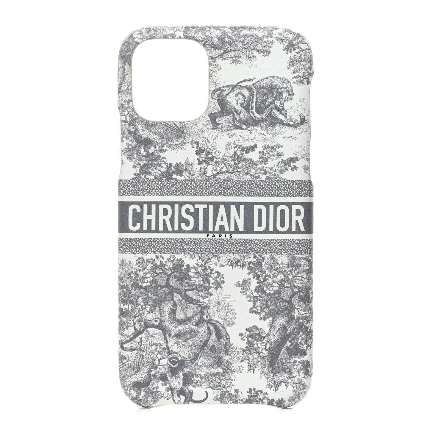 Calfskin Toile De Jouy iPhone 12 Pro Case Grey