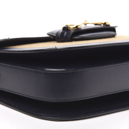 Gucci Vintage Rice Canvas Plutone Calfskin Horsebit 1955 Shoulder Bag Beige Black 8 of 9