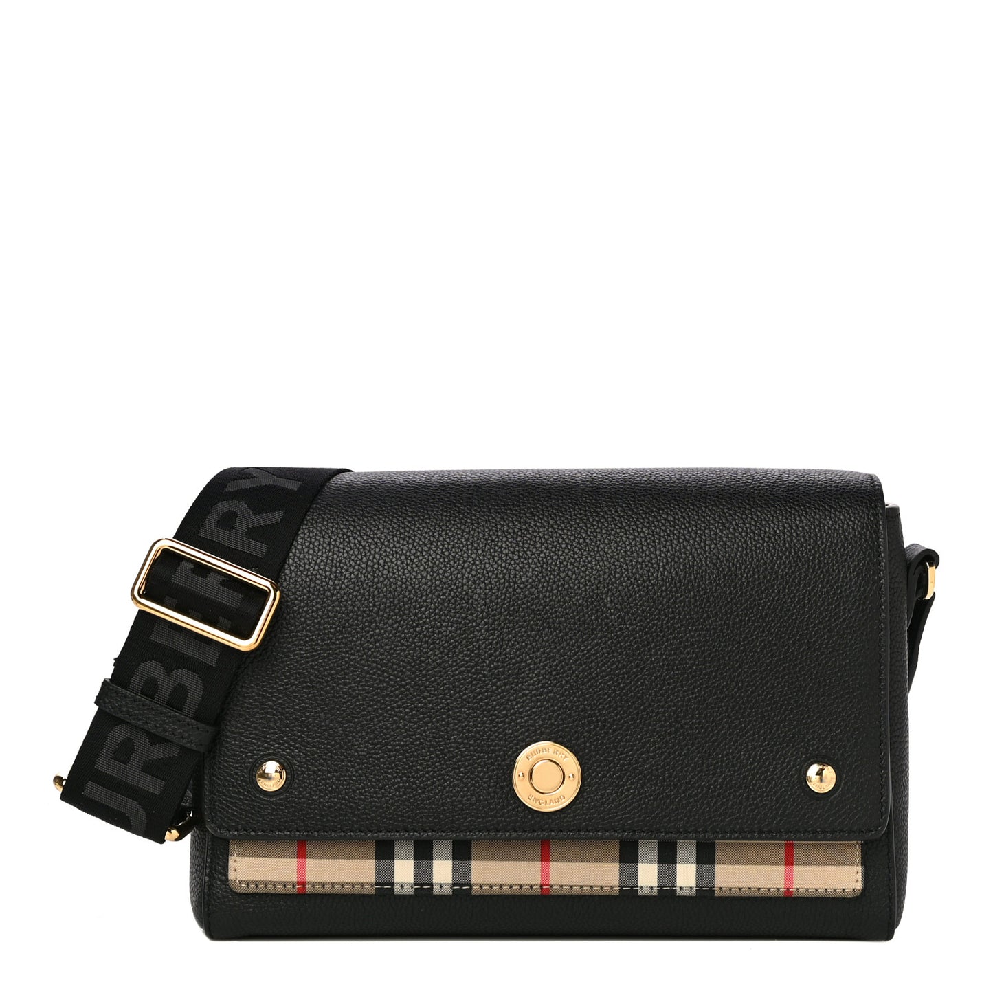 Grainy Calfskin Vintage Check Note Crossbody Bag Black