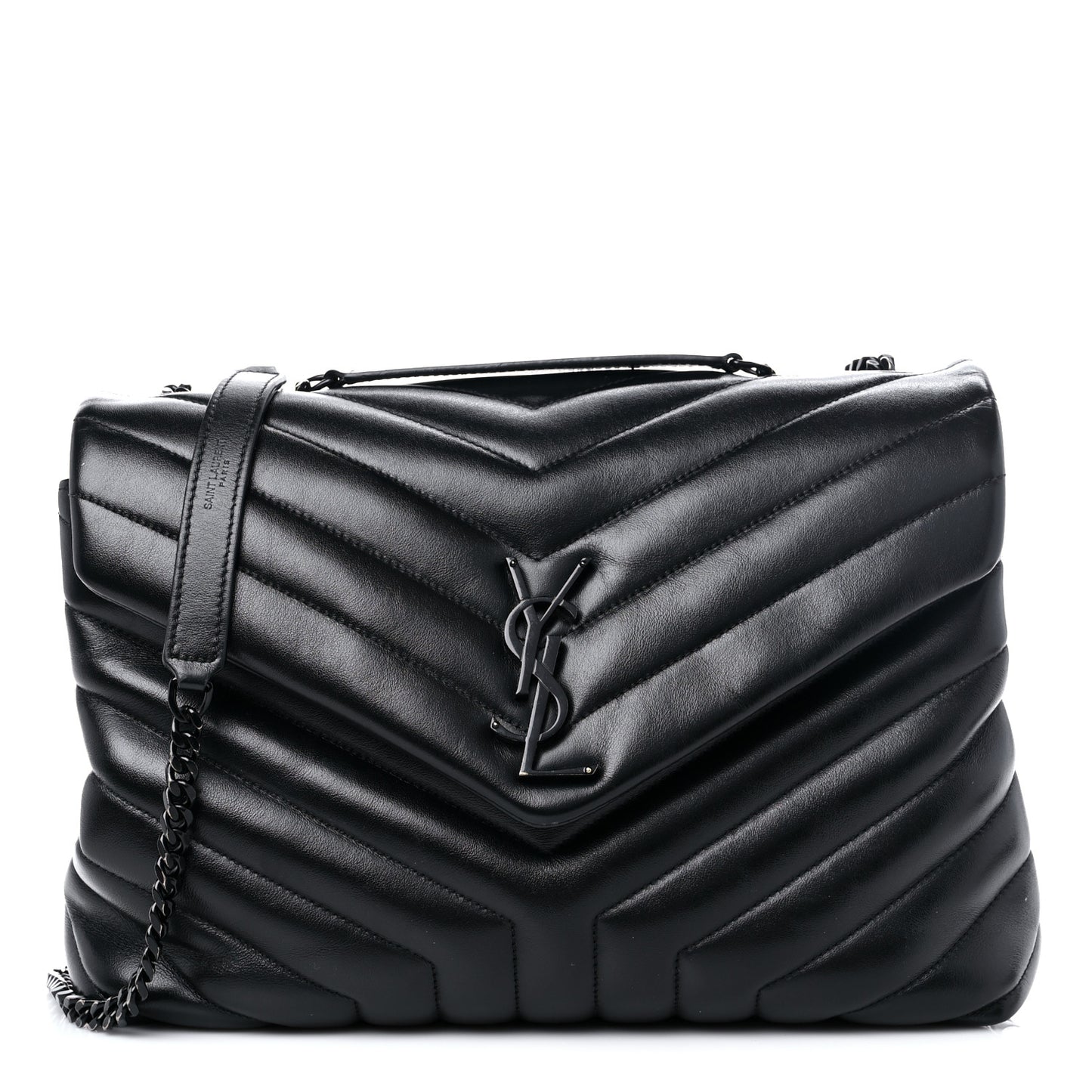 Calfskin Y Quilted Monogram MonochromeMedium Loulou Chain Satchel Black