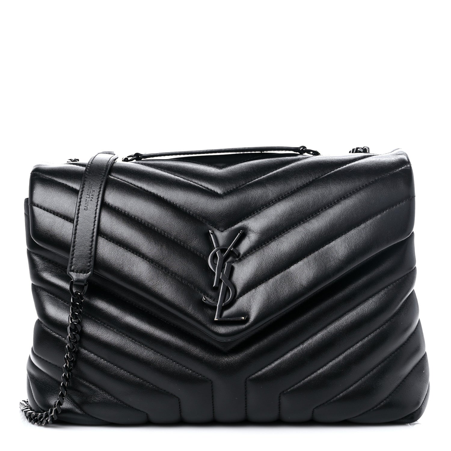 Saint Laurent Calfskin Y Quilted Monogram MonochromeMedium Loulou Chain Satchel Black 1 of 18