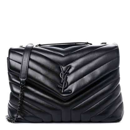 Saint Laurent Calfskin Y Quilted Monogram MonochromeMedium Loulou Chain Satchel Black 1 of 18