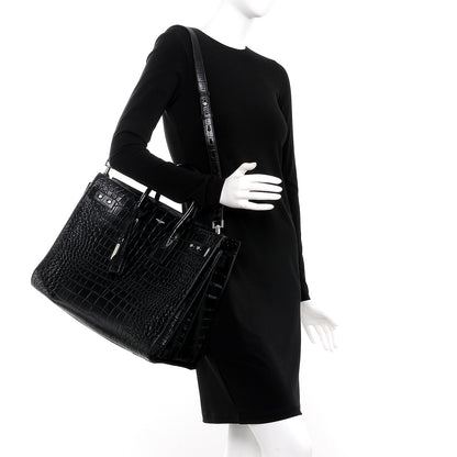 Saint Laurent Calfskin Crocodile Embossed Large Souple Sac De Jour Black 2 of 8