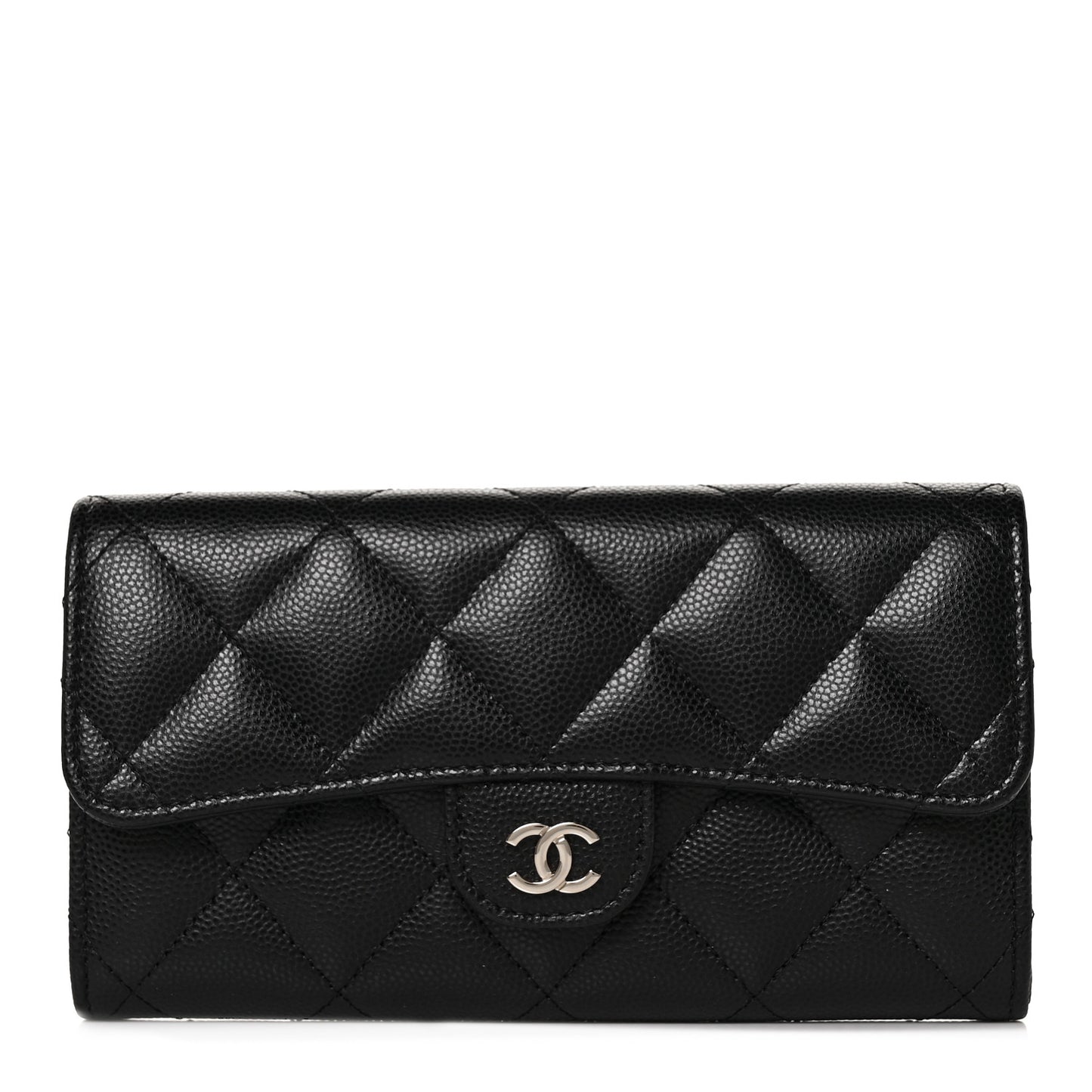 Caviar Quilted Medium Gusset Flap Wallet Black