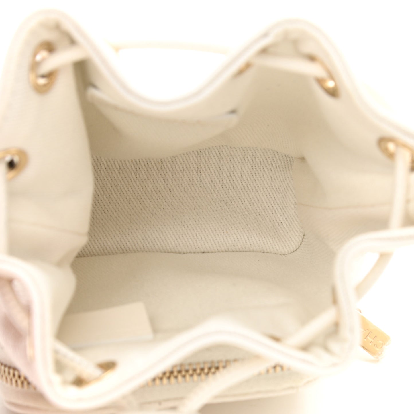 Caviar Quilted Mini CC Pocket Bucket Bag White