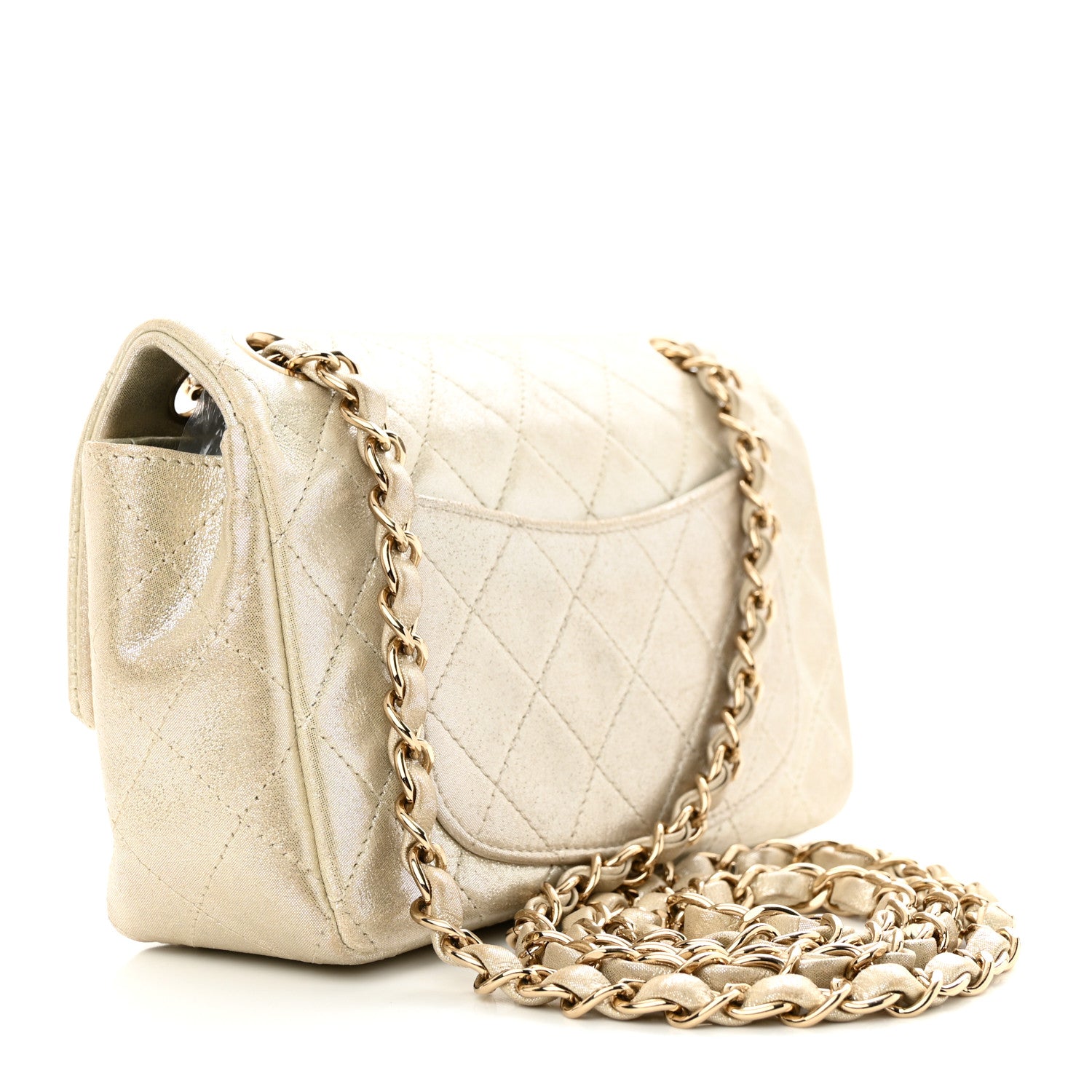 Chanel Iridescent Calfskin Quilted Mini Rectangular Flap Light Gold 3 of 12