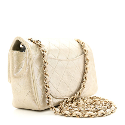 Chanel Iridescent Calfskin Quilted Mini Rectangular Flap Light Gold 3 of 12