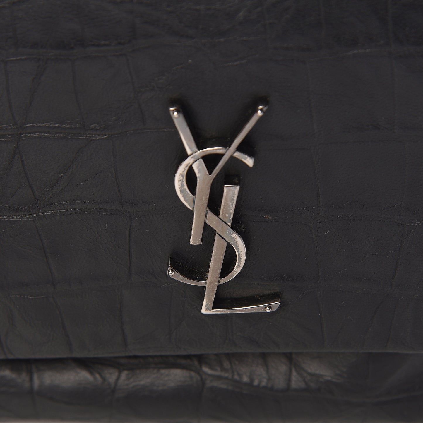 Calfskin Crocodile Embossed Medium West Hollywood Monogram Fold-Over Black