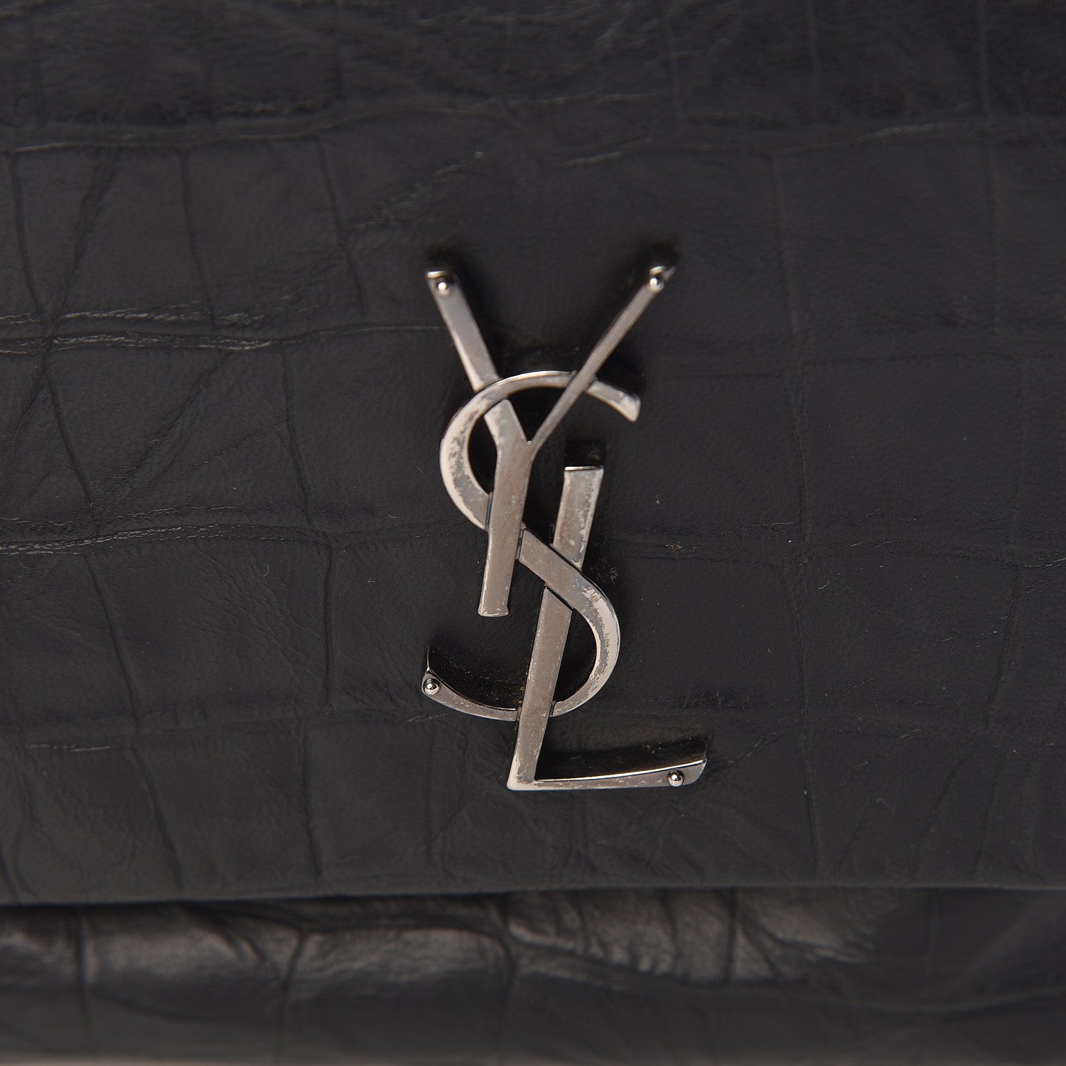 Saint Laurent Calfskin Crocodile Embossed Medium West Hollywood Monogram Fold-Over Black 10 of 16