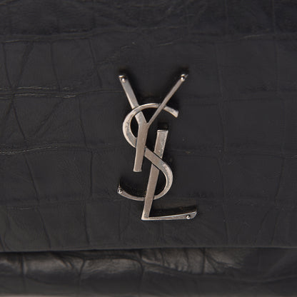 Saint Laurent Calfskin Crocodile Embossed Medium West Hollywood Monogram Fold-Over Black 10 of 16