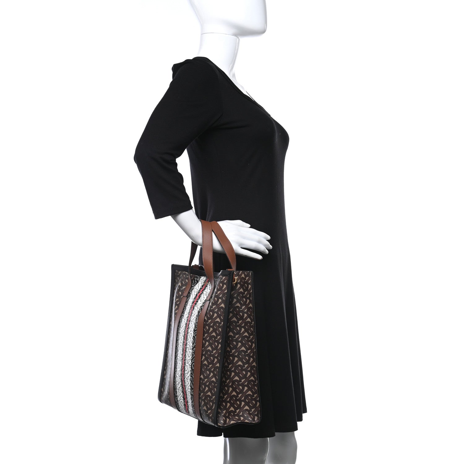 Burberry E-Canvas Monogram Stripe Portrait Tote Bag Bridle Brown 2 of 9