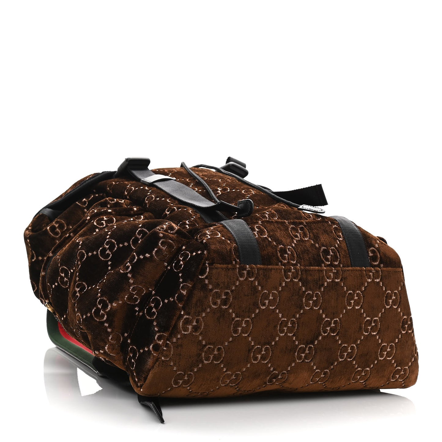 Velvet GG Monogram Web Medium Double Buckle Backpack Brown Black