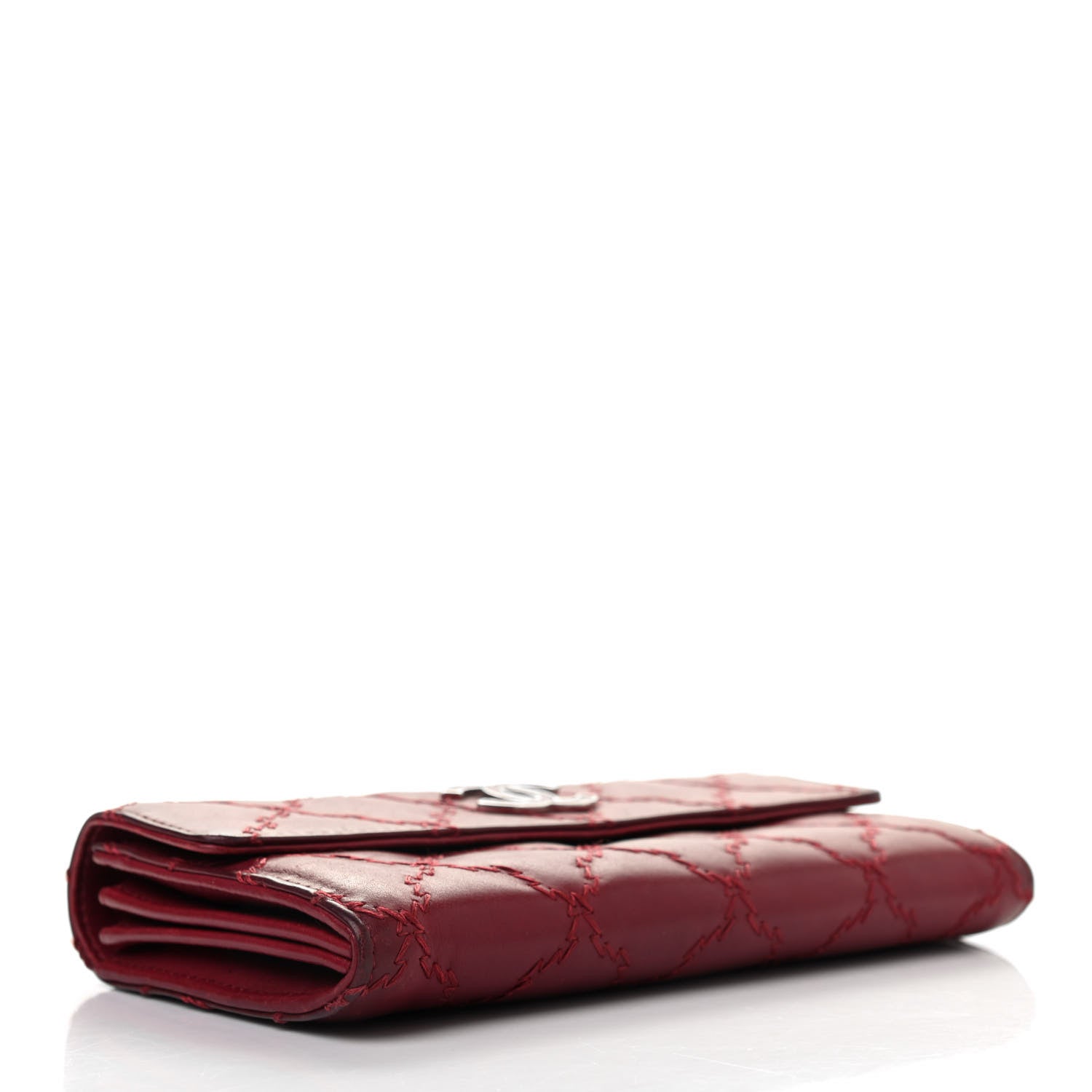 Chanel Calfskin Double Stitch Hamptons Large Gusset Flap Wallet Red 4 of 12
