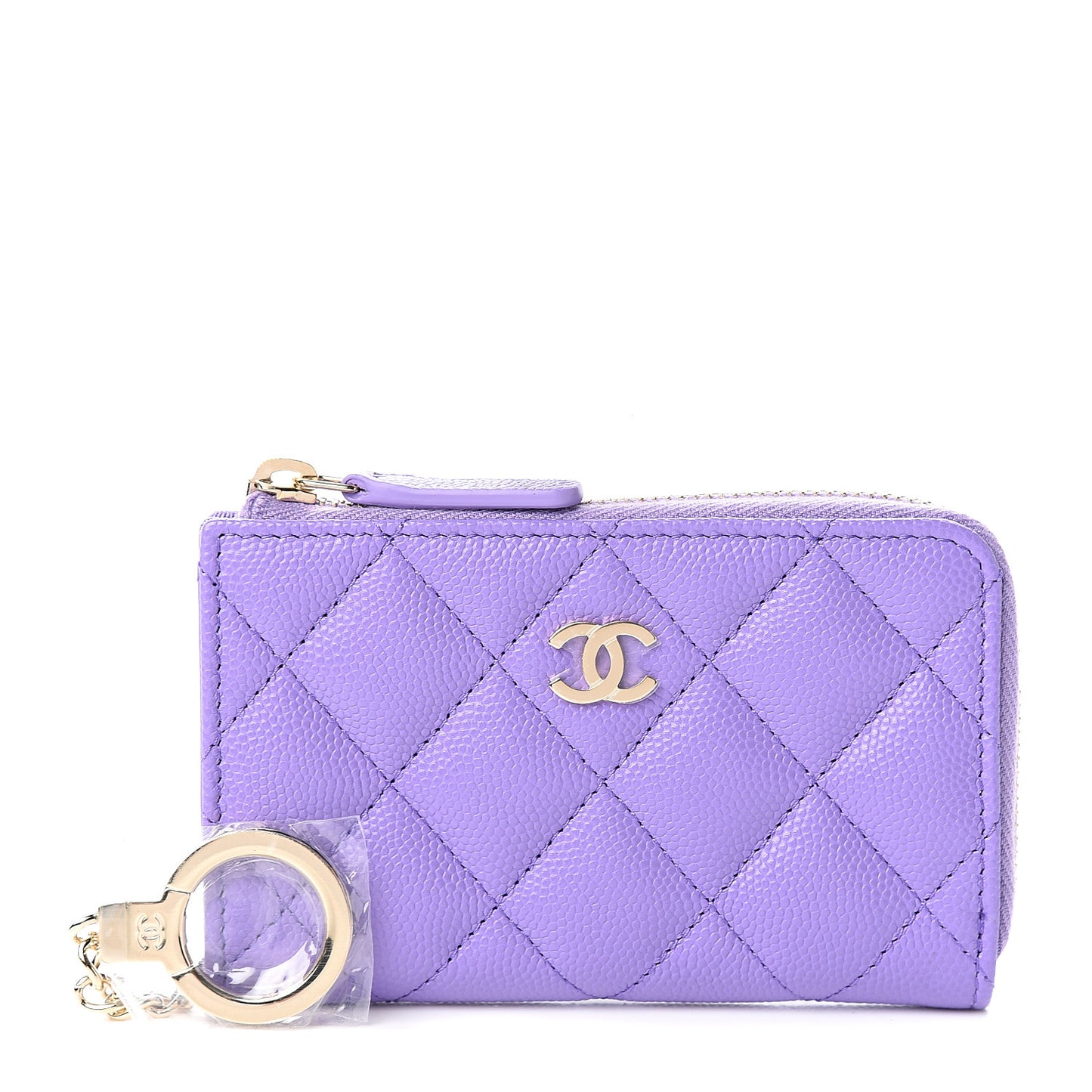 Caviar Quilted Zipped Key Holder Case Purple