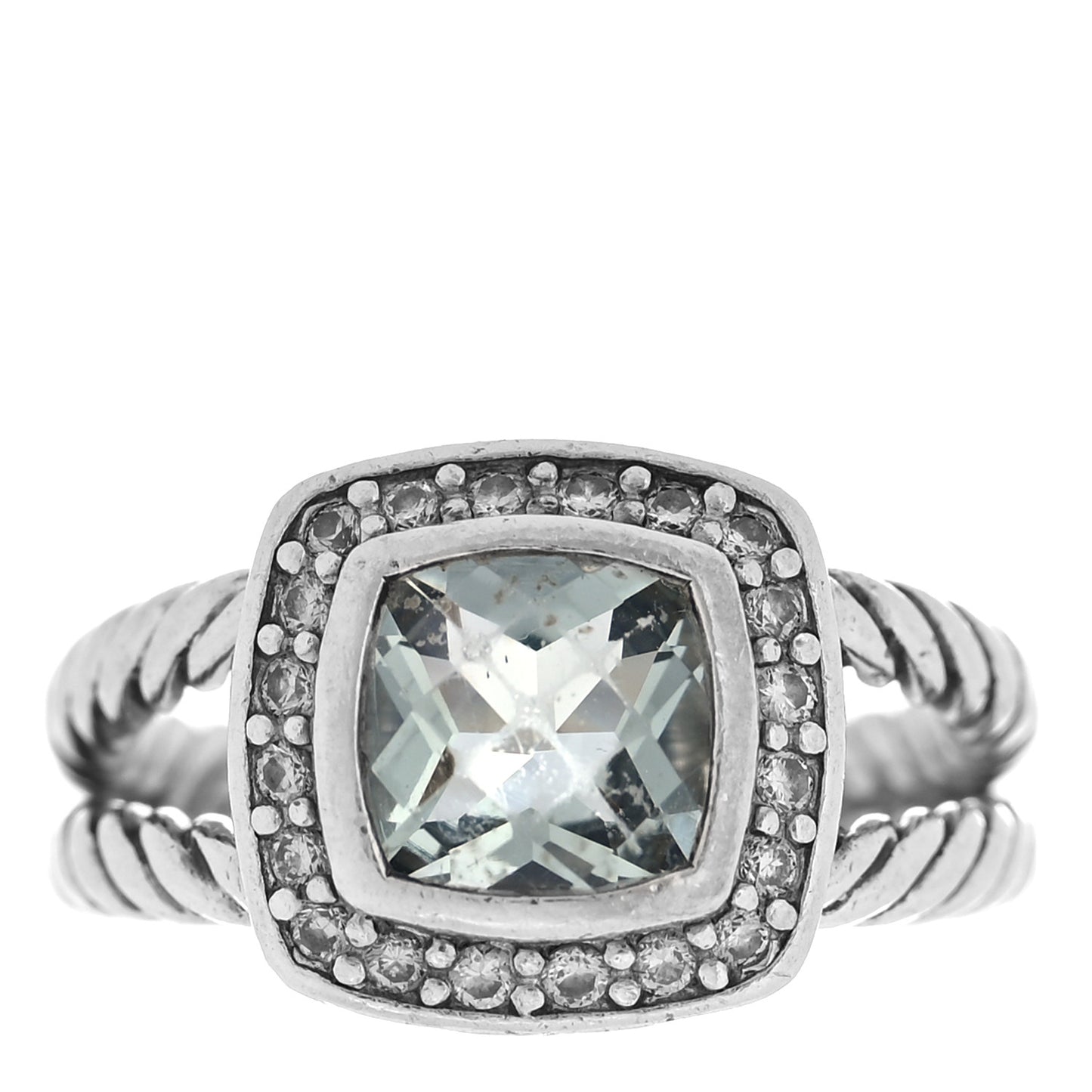 Sterling Silver Diamond Prasiolite 7mm Petite Albion Ring 50 5.25