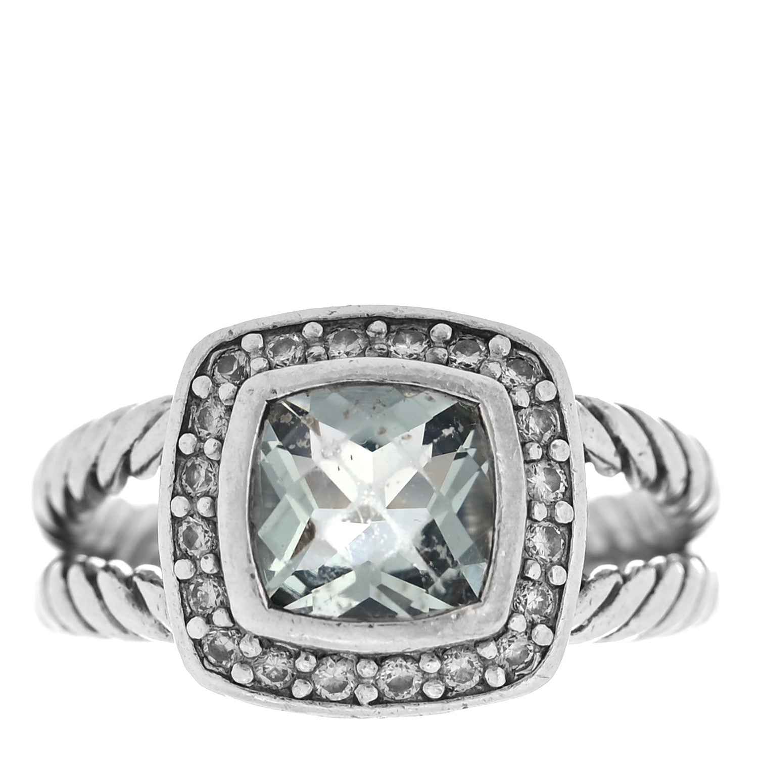 David Yurman Sterling Silver Diamond Prasiolite 7mm Petite Albion Ring 50 5.25 1 of 5